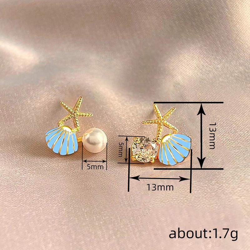 Pearl Dripping Oil Shell Starfish Stud Earrings