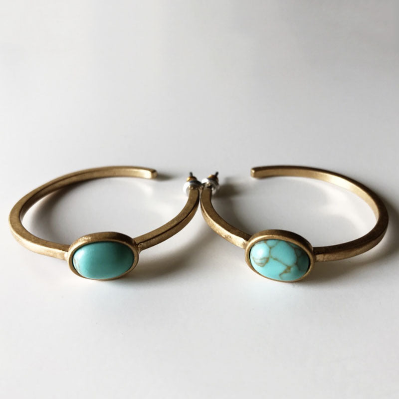 Turquoise Ethnic Antique Gold C- Shaped Earrings Bohemian Accessories