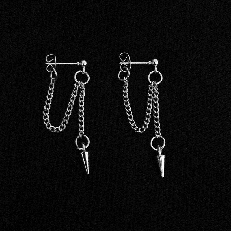 Long And Simple Rivet Chain Cold Style Hip Hop Tapered Earrings
