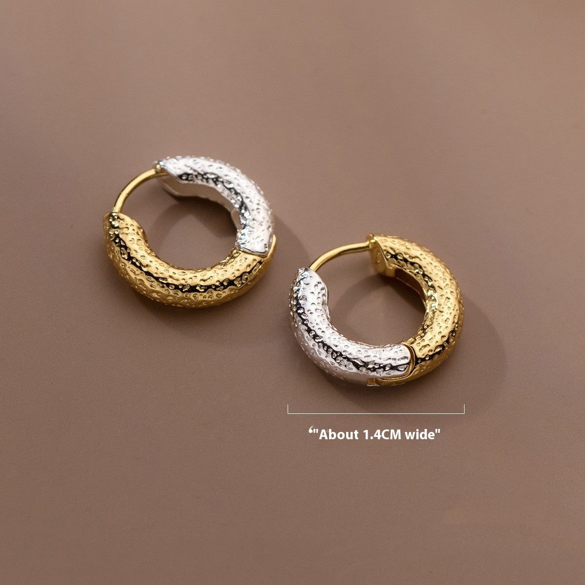 Two-color Concave-convex Texture Gold And Silver Contrast Color Earrings