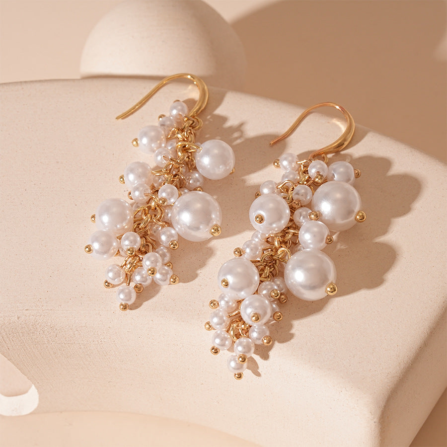 Retro Baroque Size Pearl Tassel Earrings