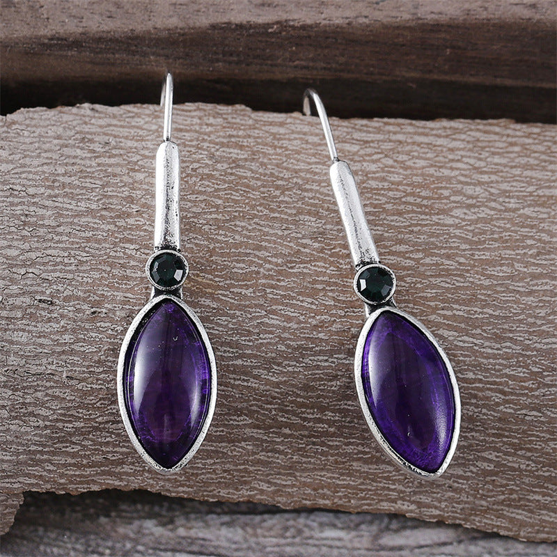 Retro Simple Inlaid Gem Drop Earrings