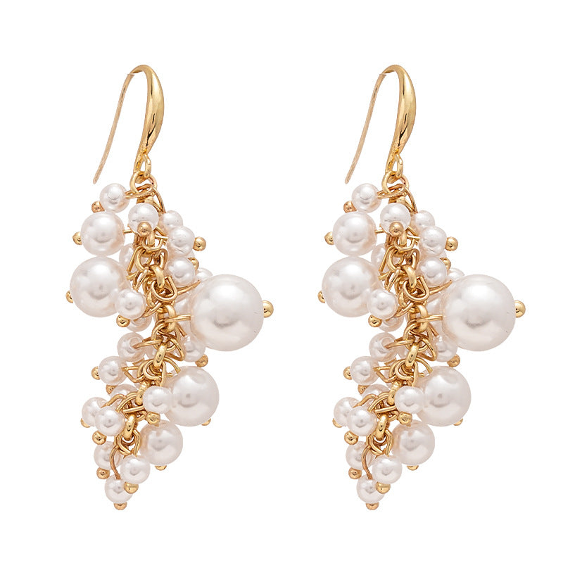 Retro Baroque Size Pearl Tassel Earrings