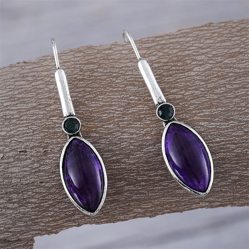 Retro Simple Inlaid Gem Drop Earrings