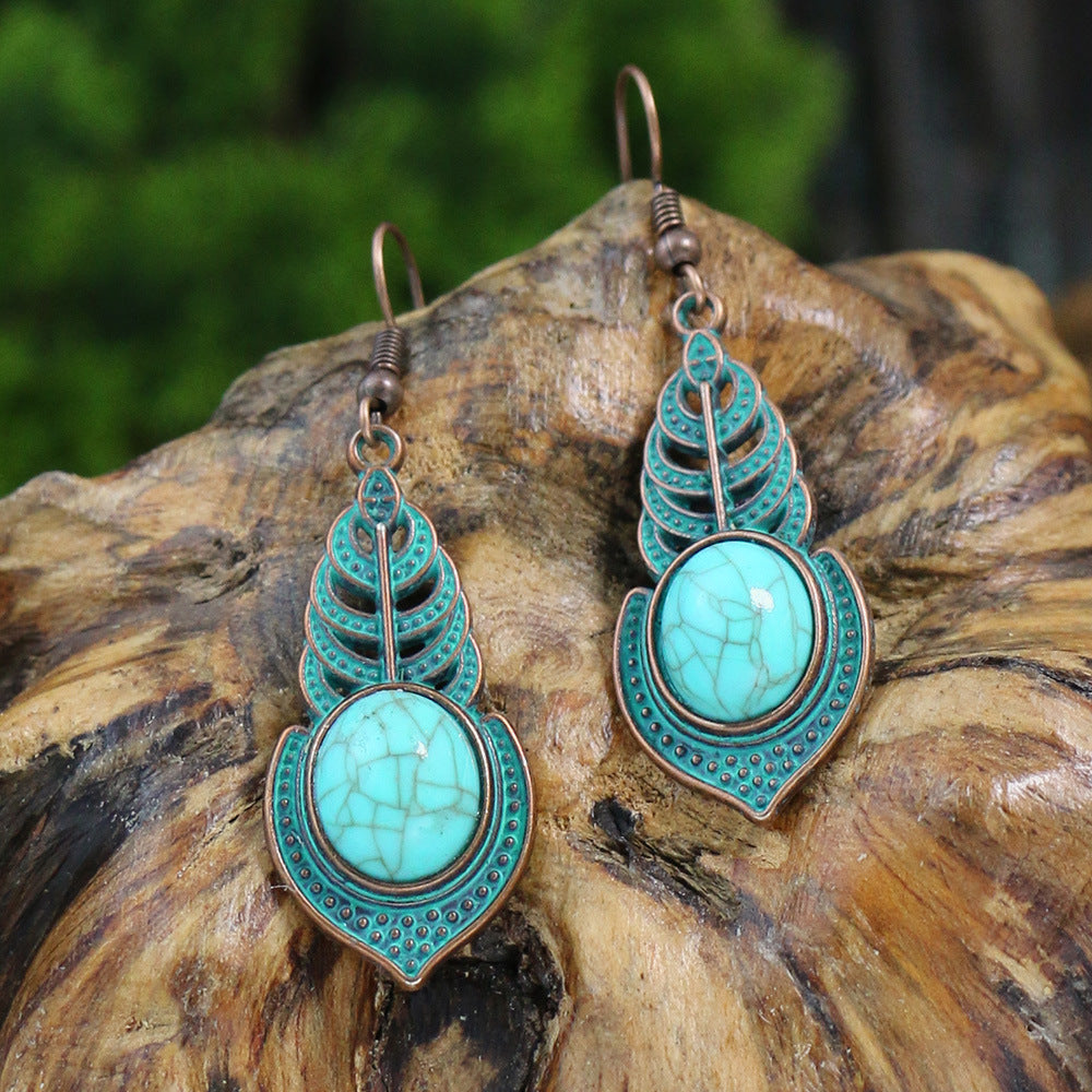 Vintage Ethnic Style Earrings Bohemian Turquoise Stud Earrings