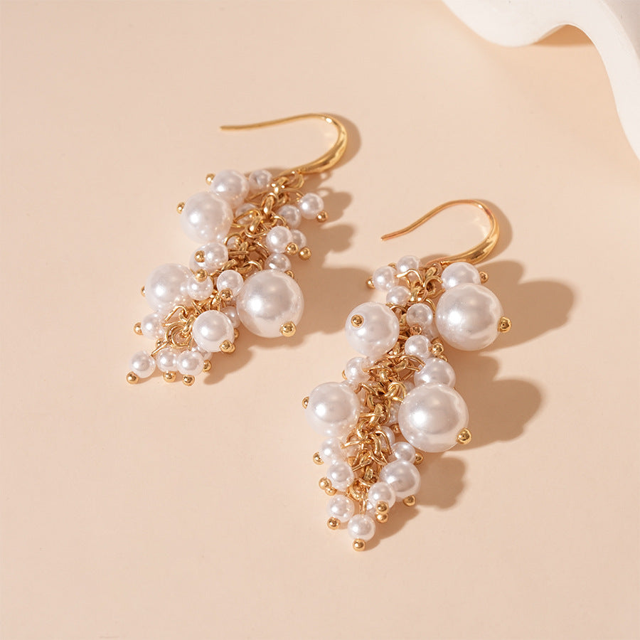 Retro Baroque Size Pearl Tassel Earrings