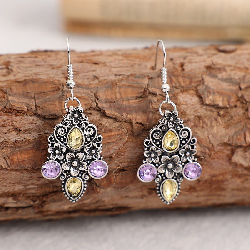 Retro Ethnic Style Carved Water Drop Pear-shaped Earrings