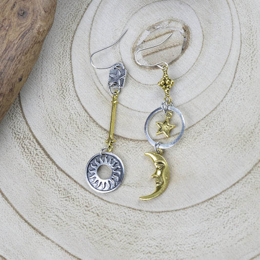 Vintage Metal Sun Moon XINGX Pendant Earrings For Women