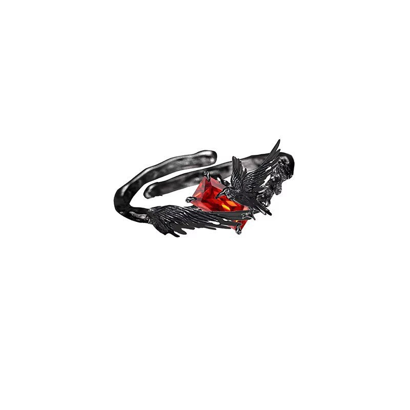 Black Crow Red Love Heart Earrings Personalized Niche