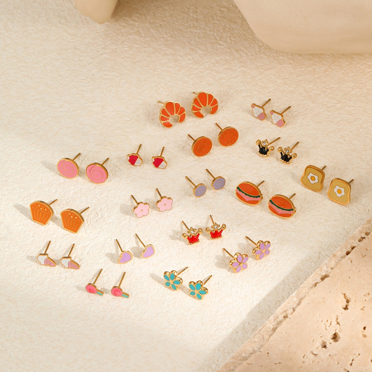 Personalized Creative Colorful Oil Stainless Steel Cute Fruit Cake Ear Studs