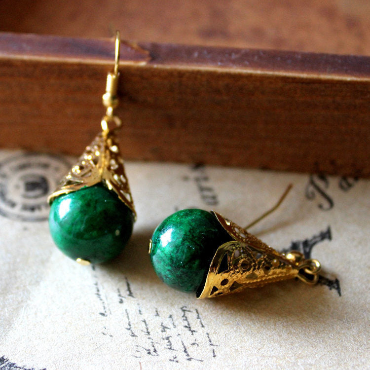 Golden Petal-shaped Turquoise Red Earrings