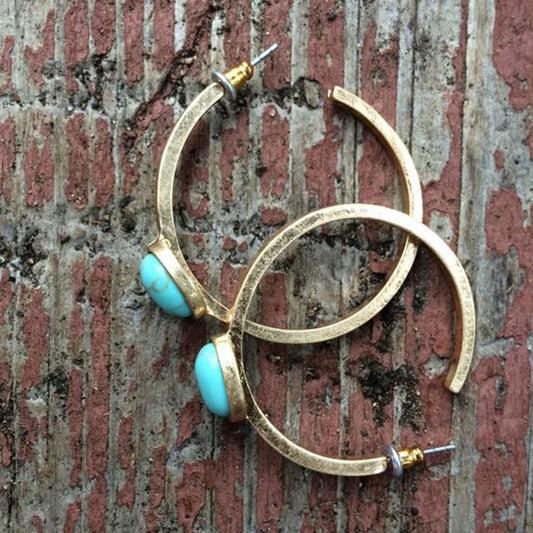 Turquoise Ethnic Antique Gold C- Shaped Earrings Bohemian Accessories