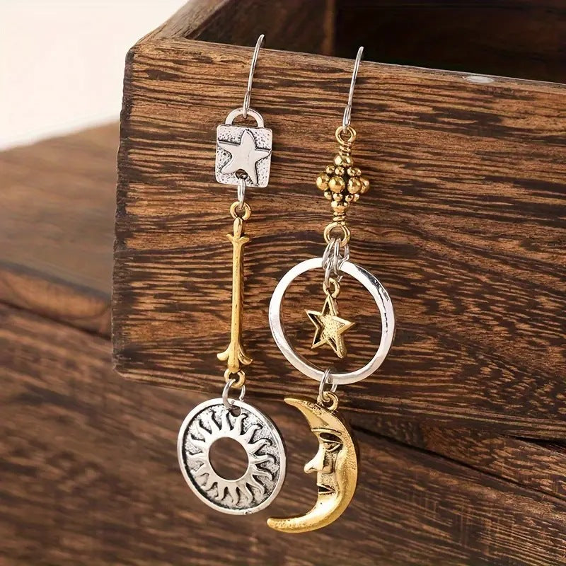 Vintage Metal Sun Moon XINGX Pendant Earrings For Women