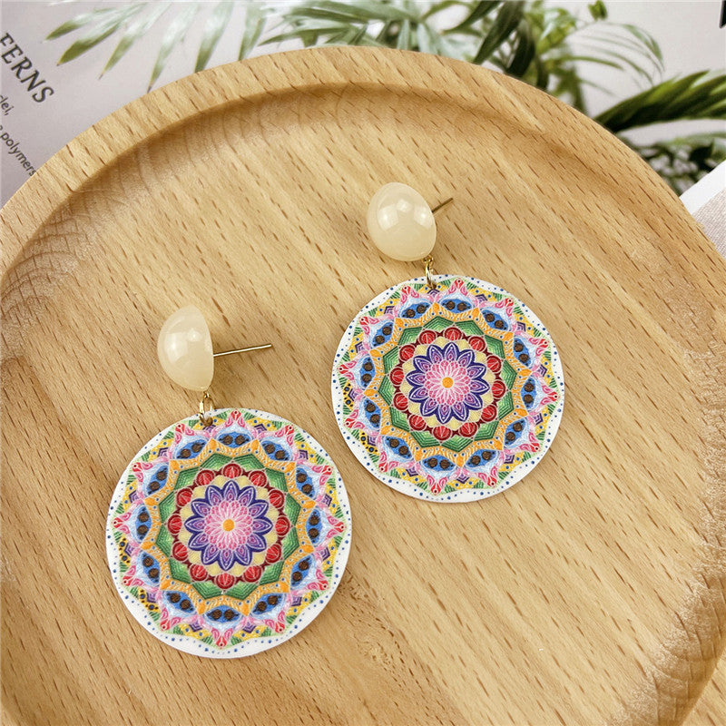 Women's Round Acrylic Lake Blue Earrings