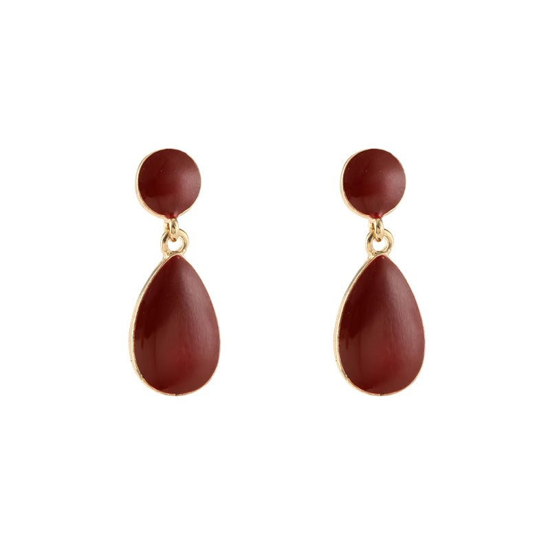 Niche Metal Red Water Drop Female Stud Earrings