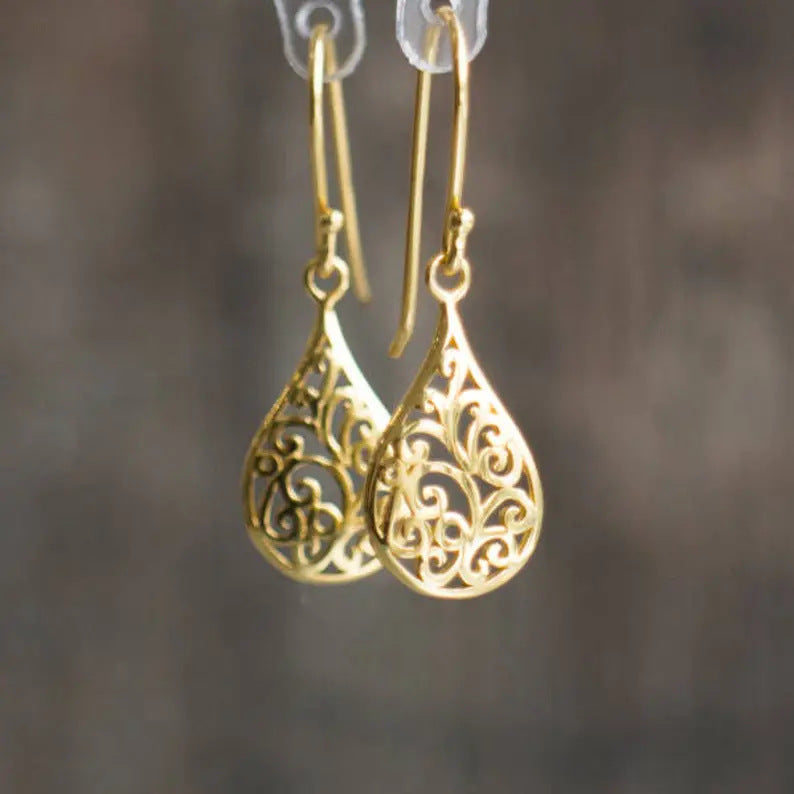 Retro Hollow Plant Pendant Earrings Party Personality