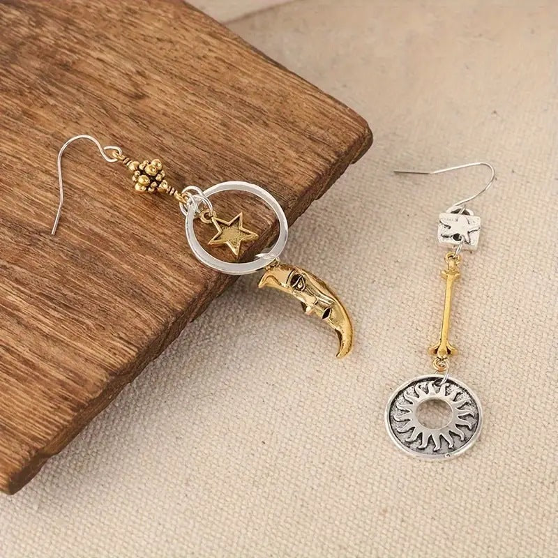 Vintage Metal Sun Moon XINGX Pendant Earrings For Women