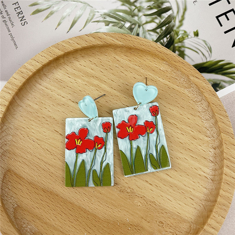 Women's Round Acrylic Lake Blue Earrings