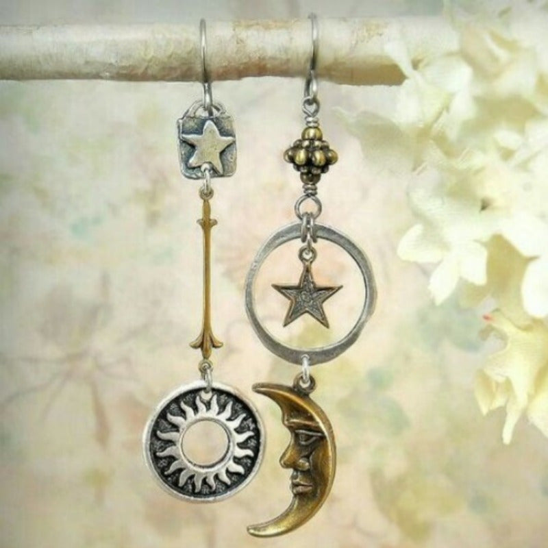 Vintage Metal Sun Moon XINGX Pendant Earrings For Women