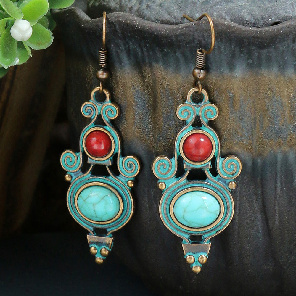 Vintage Ethnic Style Earrings Bohemian Turquoise Stud Earrings