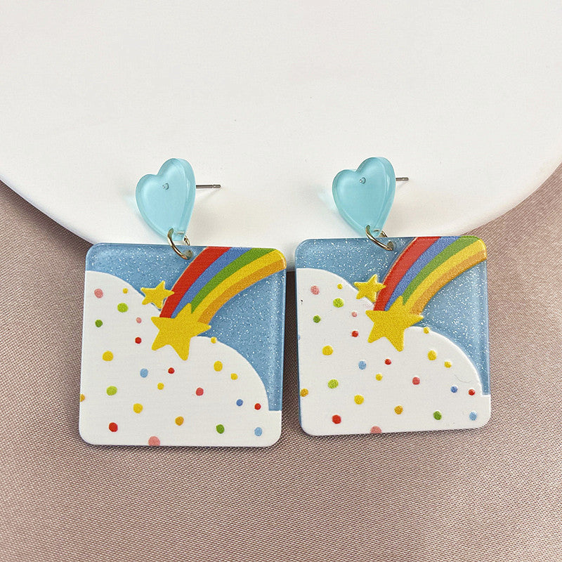 Women's Round Acrylic Lake Blue Earrings