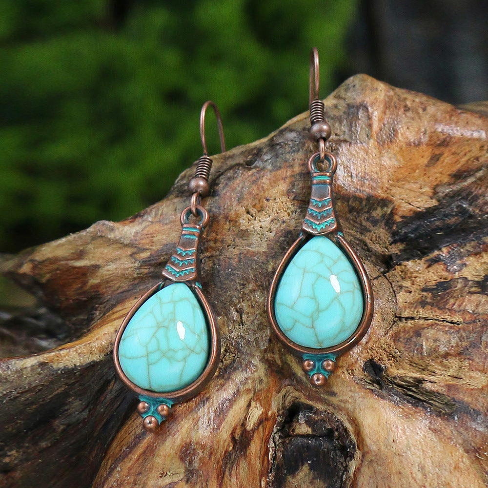Vintage Ethnic Style Earrings Bohemian Turquoise Stud Earrings