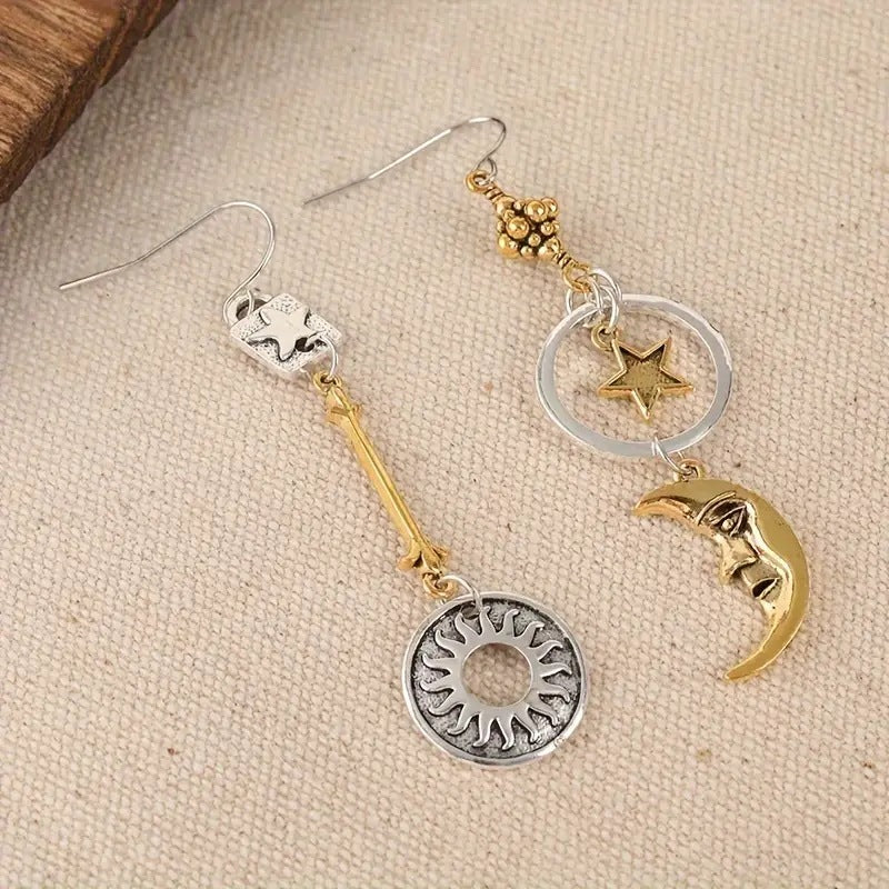 Vintage Metal Sun Moon XINGX Pendant Earrings For Women