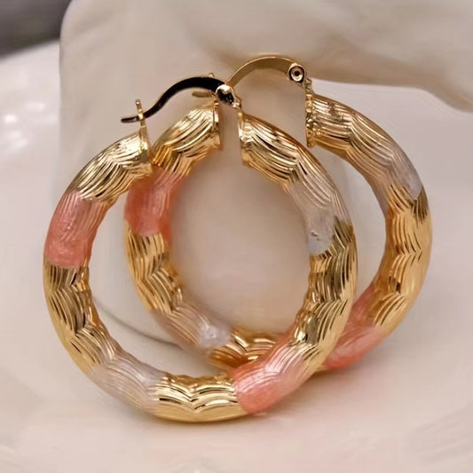 Simple Retro Copper Three-color Pattern Earrings