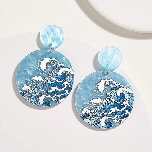 Women's Round Acrylic Lake Blue Earrings