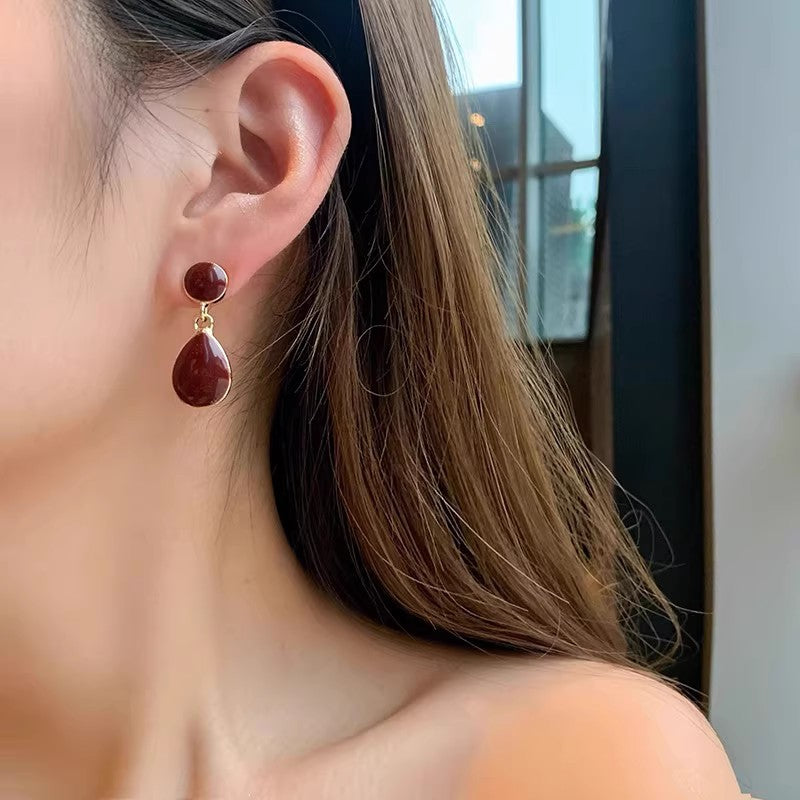 Niche Metal Red Water Drop Female Stud Earrings