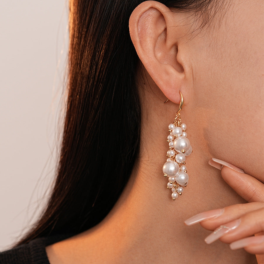 Retro Baroque Size Pearl Tassel Earrings