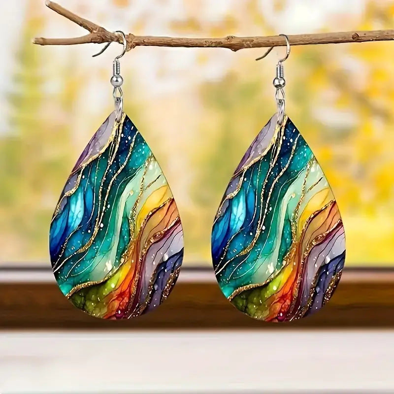 Fashion Colorful Water Ripple Pattern Acrylic Earrings