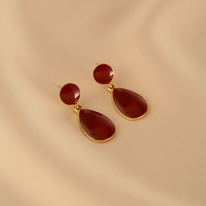 Niche Metal Red Water Drop Female Stud Earrings