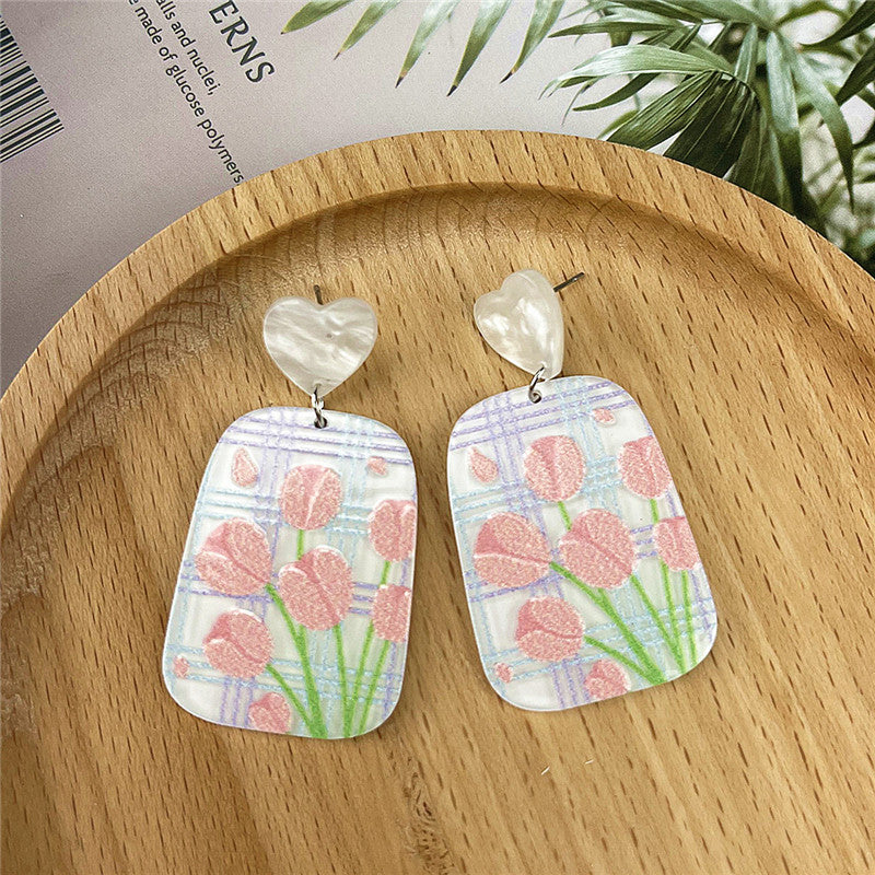 Women's Round Acrylic Lake Blue Earrings