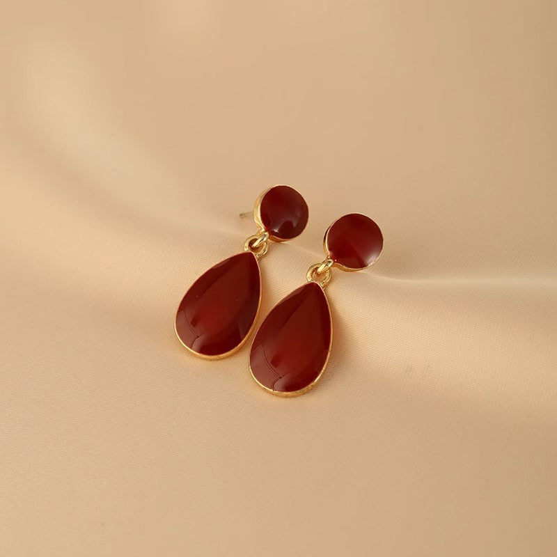 Niche Metal Red Water Drop Female Stud Earrings