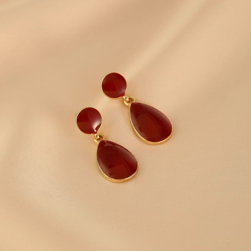 Niche Metal Red Water Drop Female Stud Earrings
