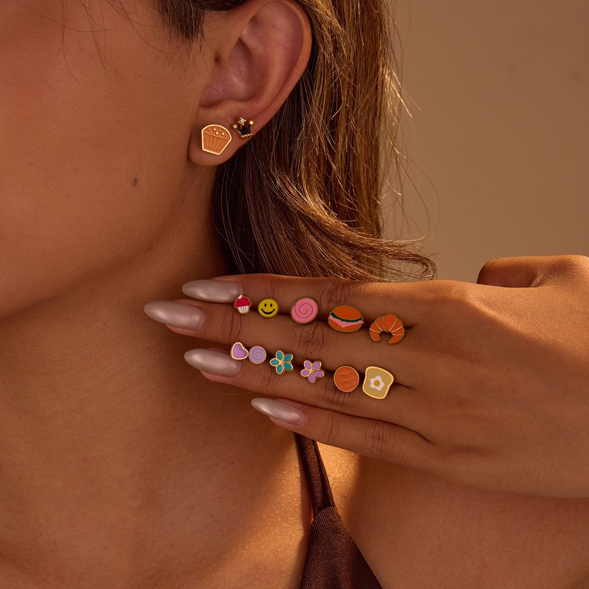 Personalized Creative Colorful Oil Stainless Steel Cute Fruit Cake Ear Studs