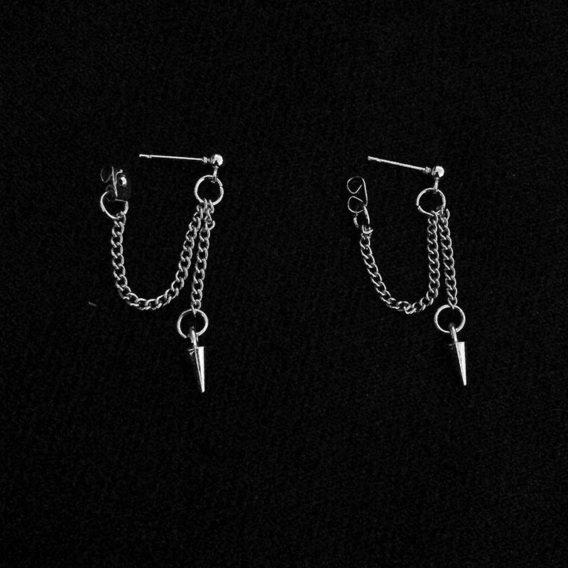 Long And Simple Rivet Chain Cold Style Hip Hop Tapered Earrings