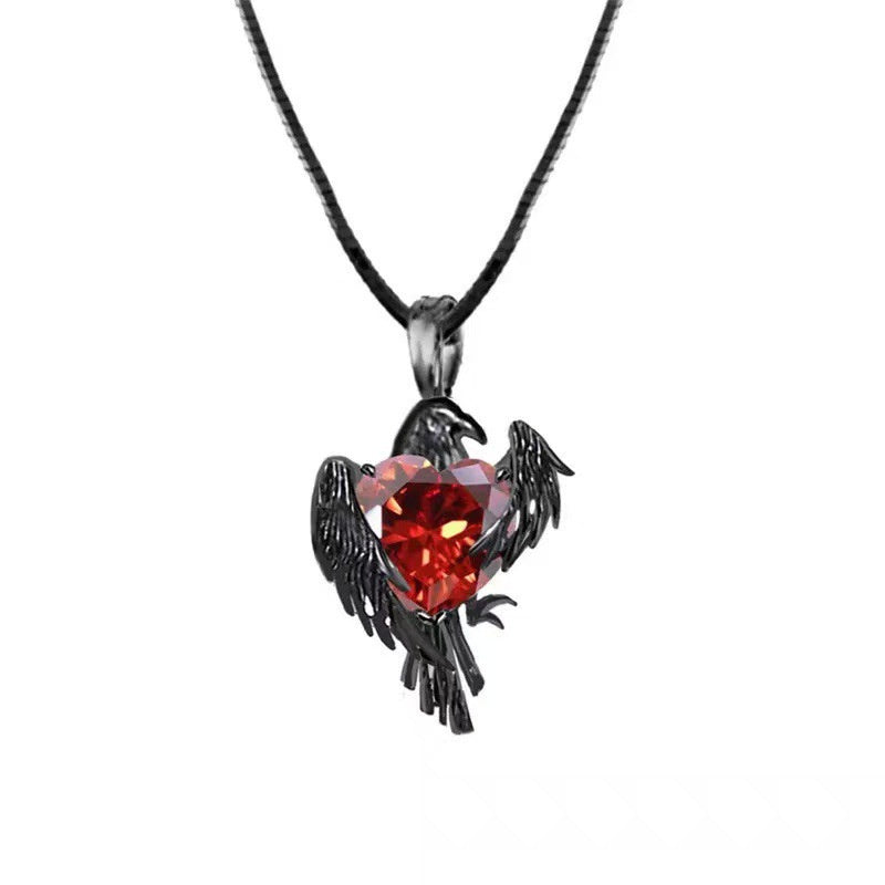 Black Crow Red Love Heart Earrings Personalized Niche
