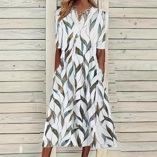 Four Seasons Leisure Printed Loose Fashion V-neck Printed Dress
